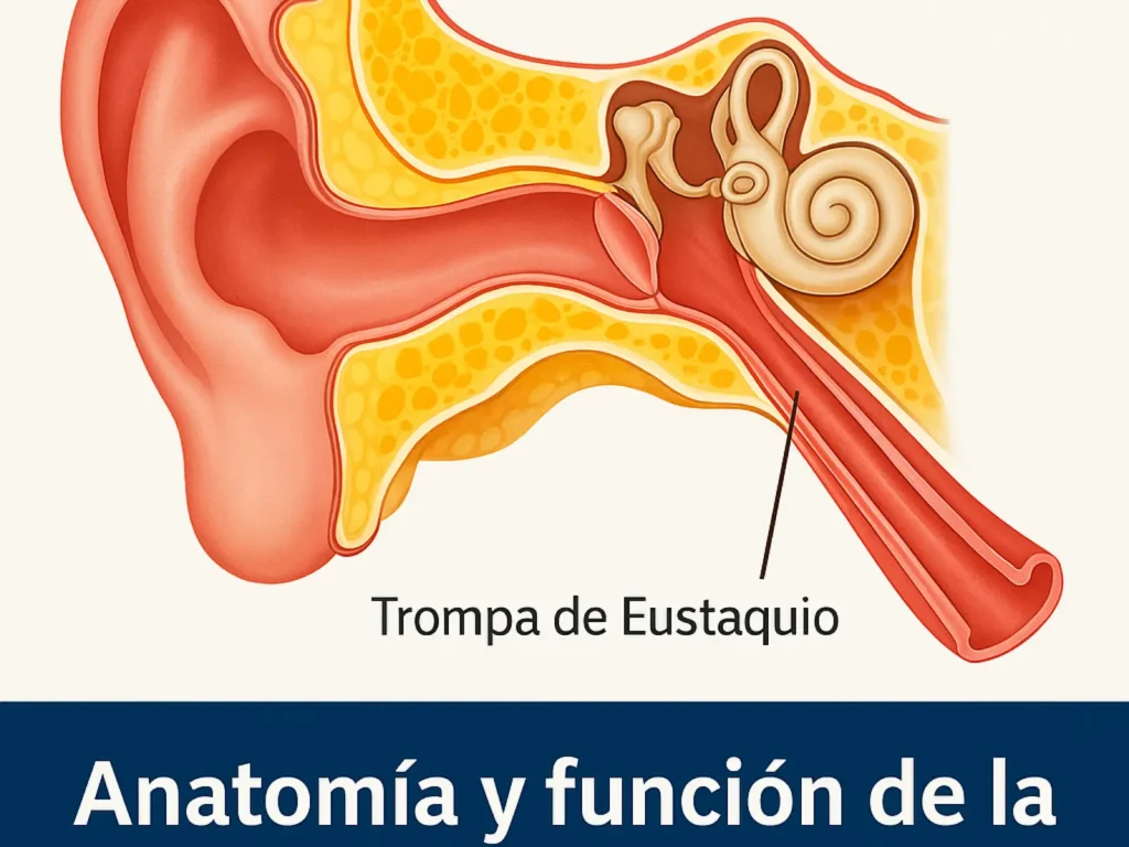Diagrama médico del oído humano mostrando la trompa de Eustaquio